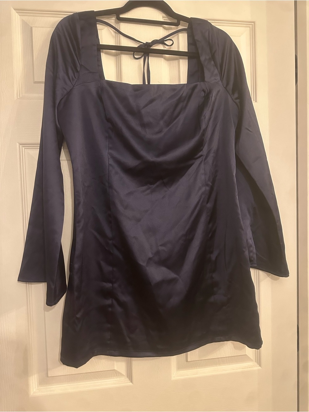 wild fable Navy Satin Long-Sleeve Square Neck Mini Dress